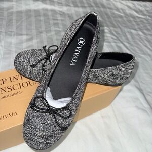 VIVAIA‎ Ballet Flats Knit Pointed Bow Comfortable Everyday Shoes Size 8 EUR 39